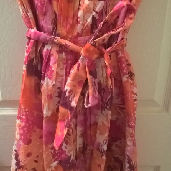 Adrianna Papell Orange/Pink Sleeveless Dress 10 - Picture 3 of 8